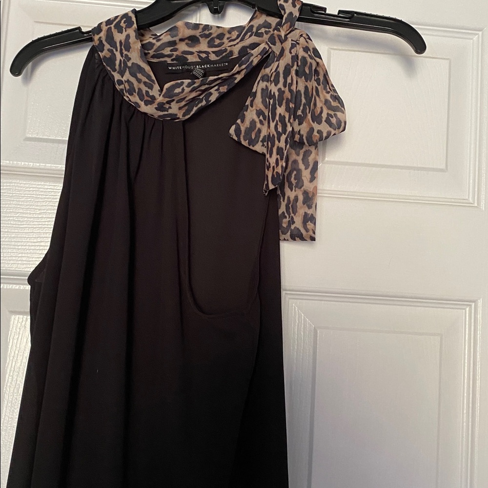 White House Black Market Black top with Animal Print Detail